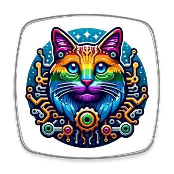 Mechanical Rainbow Cat - Viereckiger Kühlschrankmagnet - Weiß - Vorne