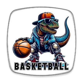 Basketball T-Rex Dinosaur Gift - Square fridge magnet - white - Front