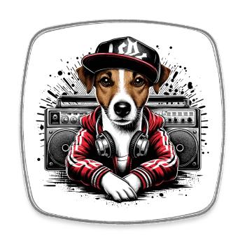 Jack Russell Terrier Ghettoblaster Geschenk - Viereckiger Kühlschrankmagnet - Weiß - Vorne