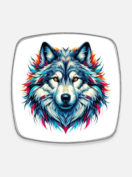Wolf - Square fridge magnet - white
