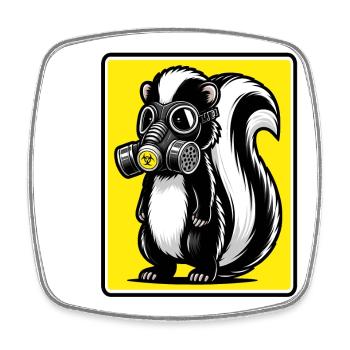 Funny Skunk with Gas Mask – Toxic Toxic - Square fridge magnet - white - Front