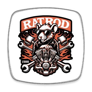 Ratsking Ratlook Shirt – Rustikaler Custom Style - Viereckiger Kühlschrankmagnet - Weiß - Vorne