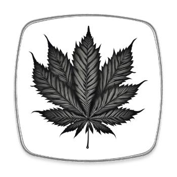 Feuille de cannabis monochrome sur fond noir - Magnet carré - blanc - Devant