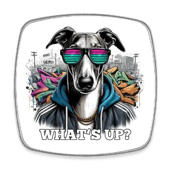 Windhund Was geht ab? Hund Graffiti Geschenk - Viereckiger Kühlschrankmagnet - Weiß - Vorne