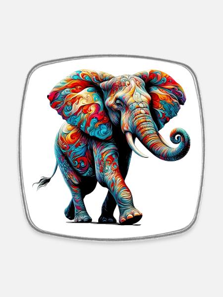 Elefant - Viereckiger Kühlschrankmagnet - Weiß