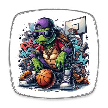 Graffiti de lunettes de soleil tortue de basket-ball - Magnet carré - blanc - Devant