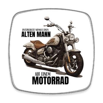 Motorrad - unterschätze niemals einen alten Mann - Viereckiger Kühlschrankmagnet - Weiß - Vorne