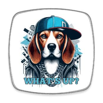 Beagle Gangsta Was geht ab? Hund Geschenk - Viereckiger Kühlschrankmagnet - Weiß - Vorne