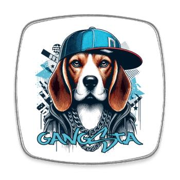 Beagle Gangsta Hund Cappy Geschenk - Viereckiger Kühlschrankmagnet - Weiß - Vorne