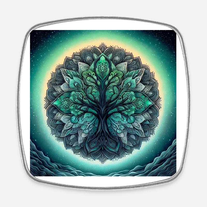 Mandala-Baum in Seegrün - Viereckiger Kühlschrankmagnet - Weiß