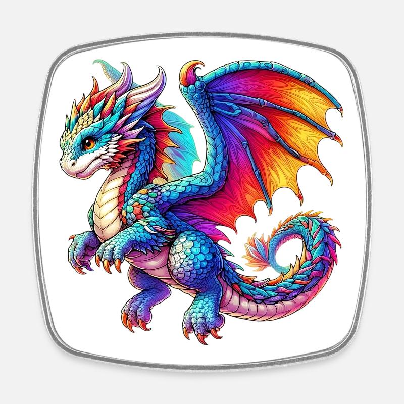 Drache - Viereckiger Kühlschrankmagnet - Weiß
