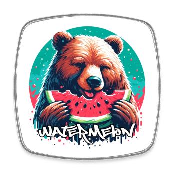 Watermelon Bear Yummy Gift - Square fridge magnet - white - Front