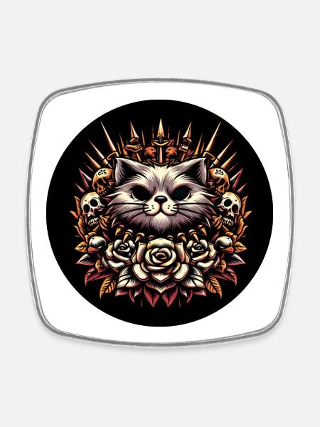 Evil cat - Square fridge magnet - white