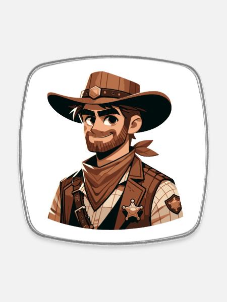 Cartoon Sheriff - Square fridge magnet - white