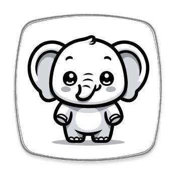 Ein niedlicher Elefant im Cartoon-Stil - Viereckiger Kühlschrankmagnet - Weiß - Vorne