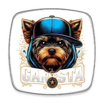 Cadeau de chien Yorkshire Terrier Gangsta Gangster - Magnet carré - blanc - Devant