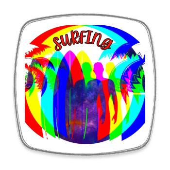 Surfer silhouettes in rainbow colors - Square fridge magnet - white - Front