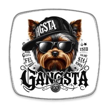 Cadeau de chien Yorkshire Terrier Gangsta Gangster - Magnet carré - blanc - Devant