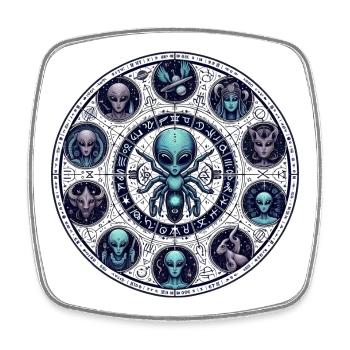 Conception de la roue Alien Zodiac - Magnet carré - blanc - Devant