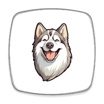 Alaskan Malamute Dog Breed Watercolor Cartoon Kawa - Square fridge magnet - white - Front