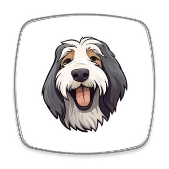 Bearded Collie chien race aquarelle dessin animé Kawaii - Magnet carré - blanc - Devant