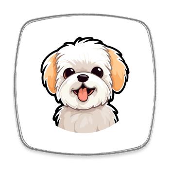 Malteser Hund Rasse Aquarell Karikatur Kawaii Clipar - Viereckiger Kühlschrankmagnet - Weiß - Vorne