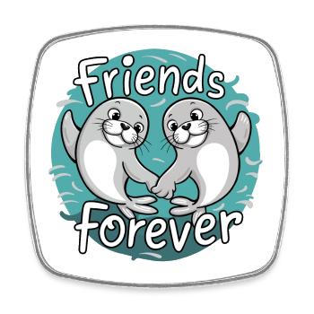 Two funny seals friends forever. Fun - Square fridge magnet - white - Front