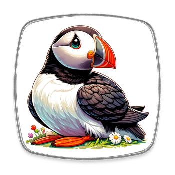 Puffin - Square fridge magnet - white - Front