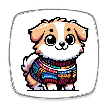 Snug Pup: Der Pullover tragende Hund - Viereckiger Kühlschrankmagnet - Weiß - Vorne