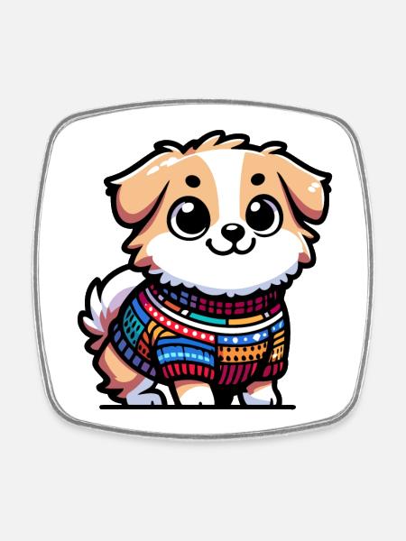 Snug Pup: The Sweater-Wearing Canine - Square fridge magnet - white