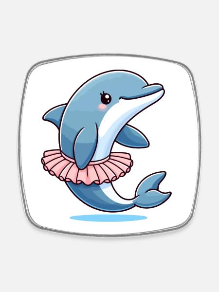 Balletic Dolphin: Graceful Waves - Square fridge magnet - white