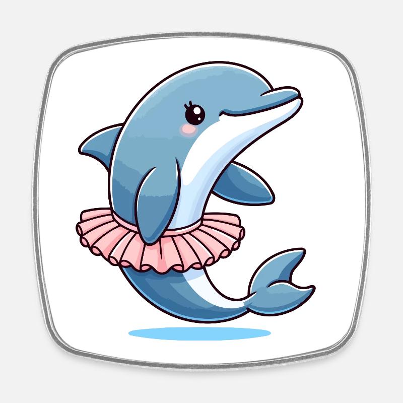 Balletic Dolphin: Graceful Waves - Square fridge magnet - white
