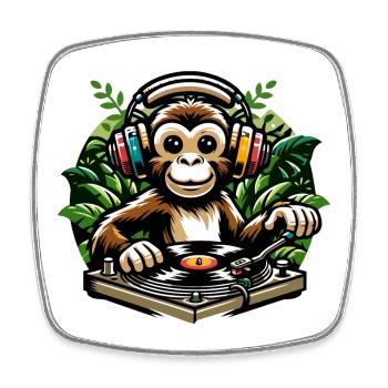 Jungle Grooves : le singe Vinyl Vibes - Magnet carré - blanc - Devant