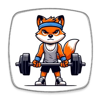 Fit Fox: Pumpeisen mit maßgeschneiderter Intensität - Viereckiger Kühlschrankmagnet - Weiß - Vorne