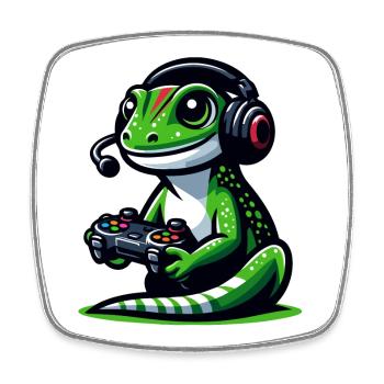 Gecko Gamer: Mastering the Joystick Jungle - Square fridge magnet - white - Front
