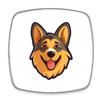 German Shepherd Dog Breed Watercolor Cartoon Kawai - Square fridge magnet - white - Front