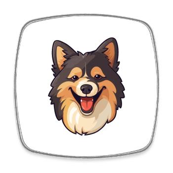 Finnish Lapphund Dog Breed Watercolor Cartoon Kawa - Square fridge magnet - white - Front