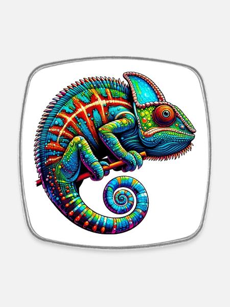 Caméléon - Magnet carré - blanc