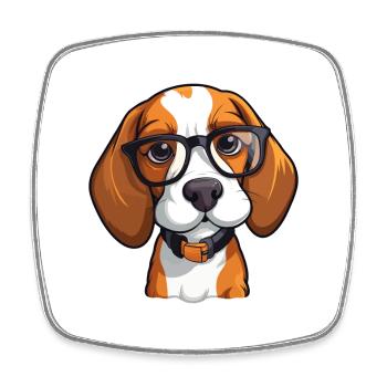Beagle Dog Breed Watercolor Cartoon Kawaii Glasses - Square fridge magnet - white - Front