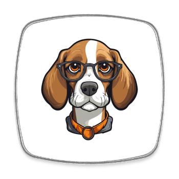 Beagle Dog Breed Watercolor Cartoon Kawaii Glasses - Square fridge magnet - white - Front