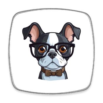 Boston Terrier Hunderasse Aquarell Karikatur Kawaii - Viereckiger Kühlschrankmagnet - Weiß - Vorne