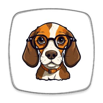 Beagle Dog Breed Watercolor Cartoon Kawaii Glasses - Square fridge magnet - white - Front