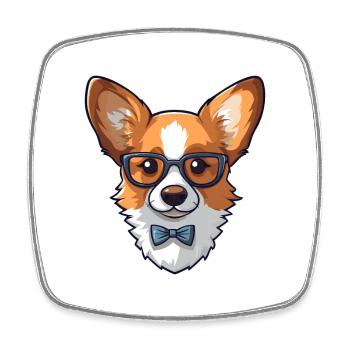 Corgi Dog Breed Watercolor Cartoon Kawaii Glasses - Square fridge magnet - white - Front