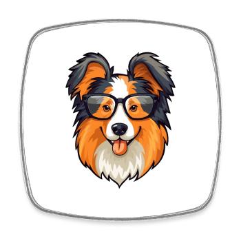 Collie chien race aquarelle dessin animé Kawaii lunettes - Magnet carré - blanc - Devant