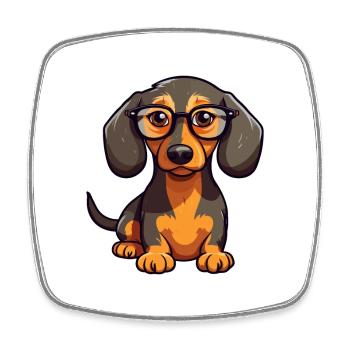 Dackel Hund Rasse Aquarell Karikatur Kawaii Glas - Viereckiger Kühlschrankmagnet - Weiß - Vorne