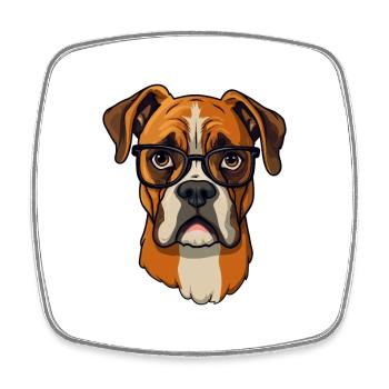 Boxer Hund Rasse Aquarell Karikatur Kawaii Brille - Viereckiger Kühlschrankmagnet - Weiß - Vorne