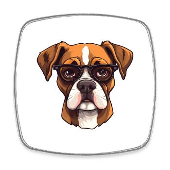 Boxer chien race aquarelle dessin animé lunettes kawaii - Magnet carré - blanc - Devant