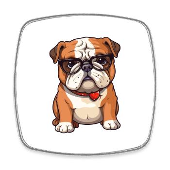 Bulldog Dog Breed Watercolor Cartoon Kawaii Glasse - Square fridge magnet - white - Front