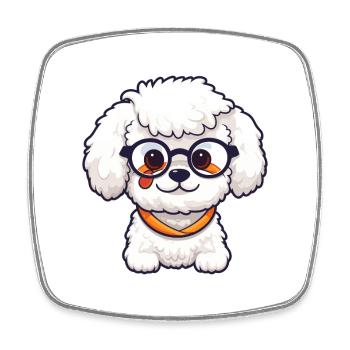 Bichon Frise chien race aquarelle dessin animé Kawaii G - Magnet carré - blanc - Devant