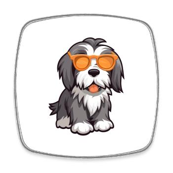 Bearded Collie chien race aquarelle dessin animé Kawaii - Magnet carré - blanc - Devant